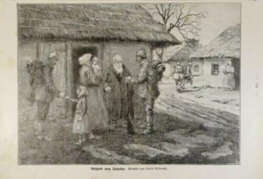 1917 - alter Druck - Abschied vom Quartier (Gemälde von Kurd Albrecht)